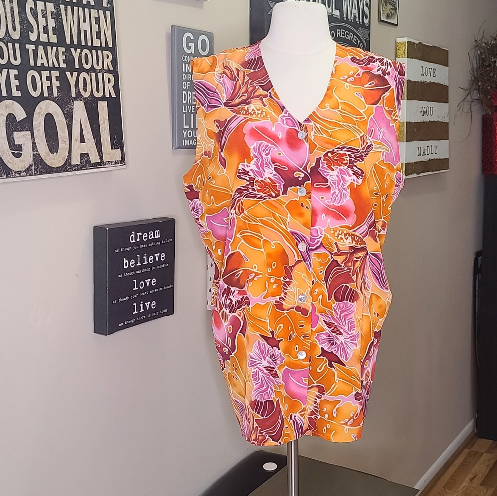 Vintage 2 piece short set brand Top Secret 1xl orange and yellow